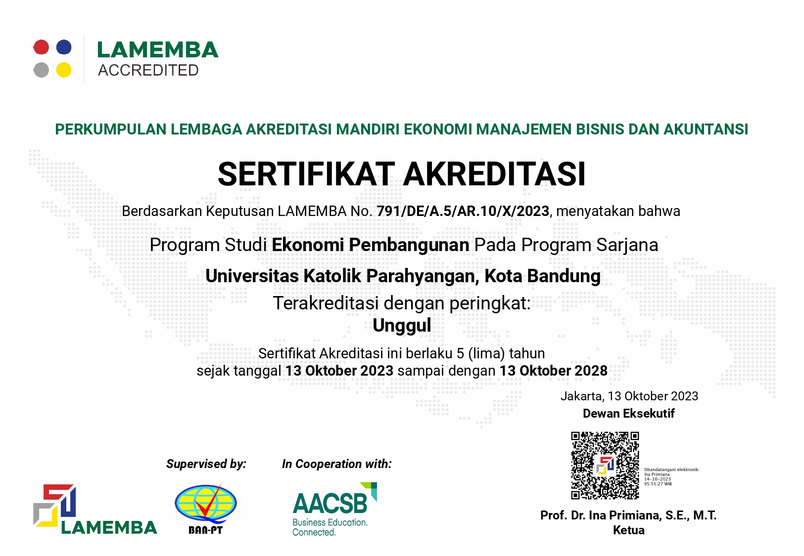 791 Sertifikat Akreditasi Universitas Katolik Parahyangan Sarjana Ekonomi Pembangunan
