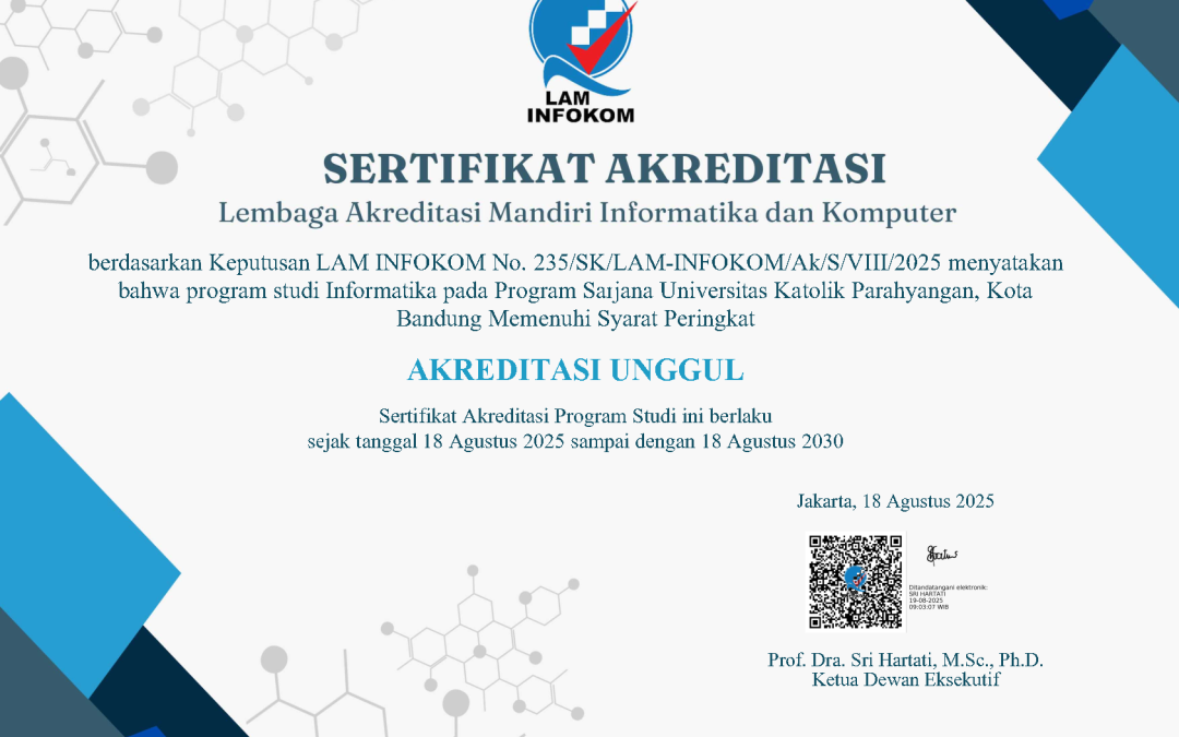Program Studi Sarjana Informatika Universitas Katolik Parahyangan Raih Akreditasi UNGGUL dari LAM INFOKOM