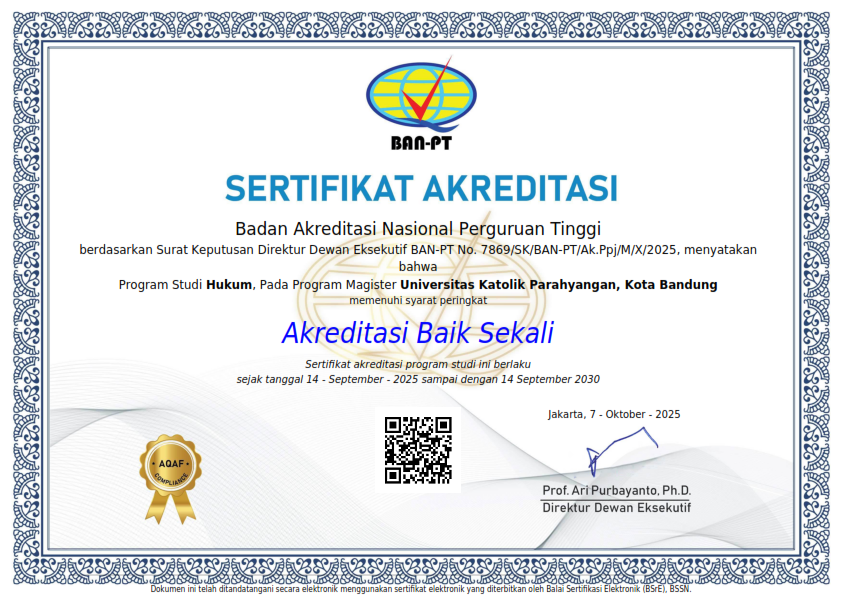 Program Studi Magister Hukum UNPAR Raih Akreditasi Baik Sekali BAN PT