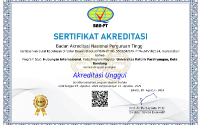 Program Studi Magister Hubungan Internasional Universitas Katolik Parahyangan Raih Akreditasi Unggul dari BAN-PT