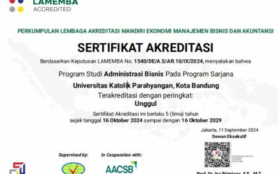 Program Studi Sarjana Administrasi Bisnis Universitas Katolik Parahyangan Raih Akreditasi Unggul dari LAMEMBA