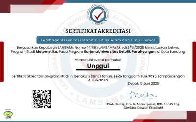 Program Studi Matematika Program Sarjana UNPAR Kembali Raih Akreditasi UNGGUL hingga 4 Juni 2030